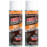 Two cans of Bull Shot BBQ grease and char emulsifier are shown. Labels read: Shake, Point & Spray! Delivers a 10-minute clean—ideal for grills, stoves, or any surface flavored by smoke.