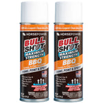 Two 18 oz cans of Bull Shot BBQ cleaner with orange and brown labels marked 