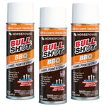Three cans of Bull Shot BBQ are shown side by side. The labels highlight fast foaming cleaning action for easier grilling, while preserving the grill’s delicious smoky flavor.