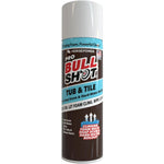 A can of Bull Shot Tub & Tile foaming cleaner with a blue and brown label, powerful for removing soap scum and tough bathroom cleaning, featuring a white spray cap.